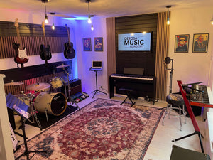 Inside the teaching space at Derosa Music Lichfield. Featuring multiple instrument in a clean and accessible environment.