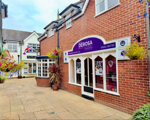 Shopfront of Derosa Music Lichfield.  Located in the heart of Lichfield